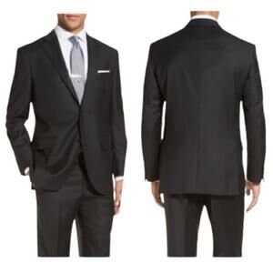 Peter Millar Black‎ Wool Two Button Blazer Sport Coat Jacket Size 46T